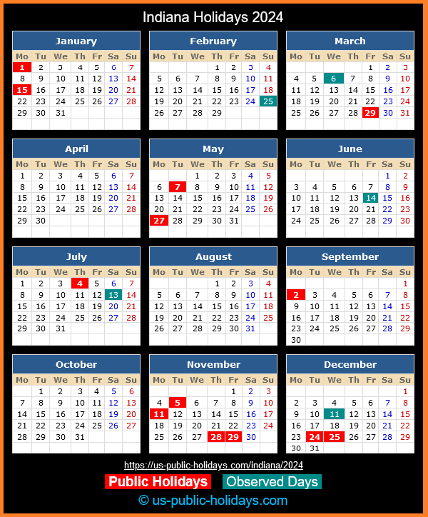 Indiana Holiday Calendar 2024